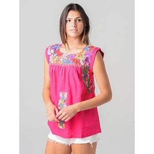 J. Marie Women's Size Small Floral Embroidered Nicole Top Sleeveless Pink